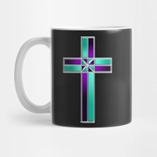 Stained Glass Cross Aqua and Purple Mug